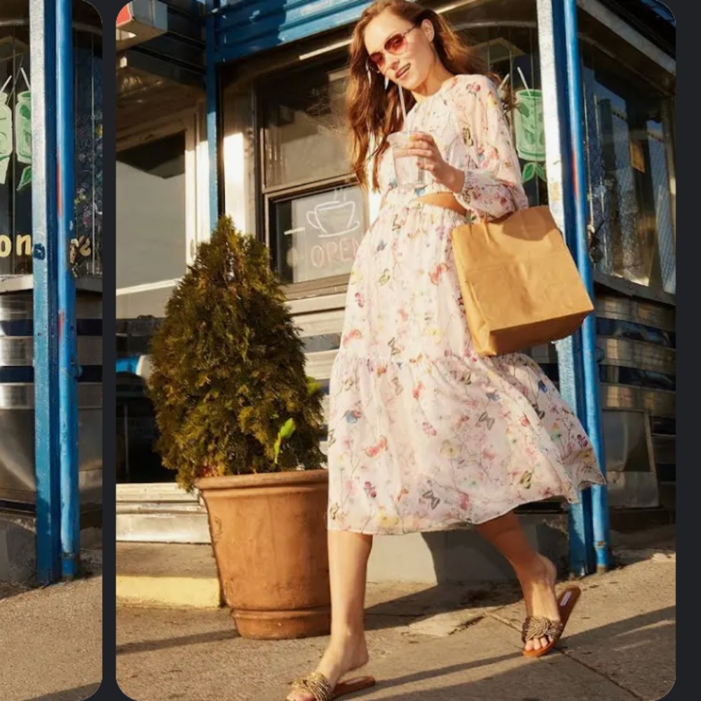 STEVE MADDEN PRINTED CAMI MIDI DRESS WITH CUT OT BACK